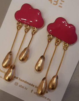 Earrings "Cloud" with golden drops, pink